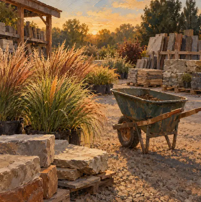 Illustration of landscaping businesses equipment and workspace